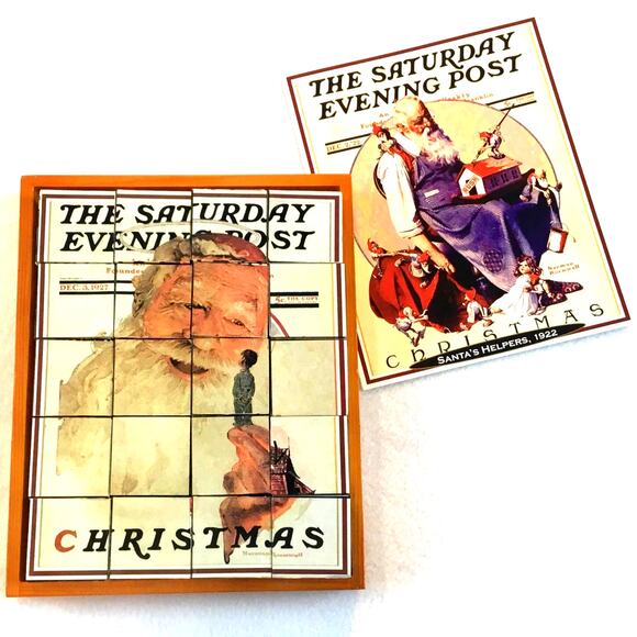 Norman Rockwell 6-Puzzle Wood Cubes Saturday Evening Post Wood Cubes - Picture 1 of 4